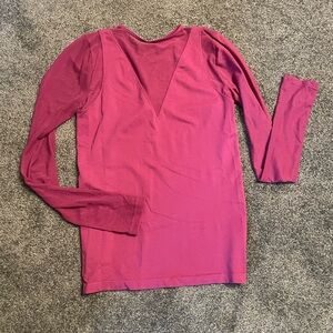 Maroon long sleeve top with mesh accents